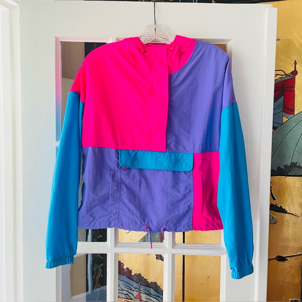 Alab Colorblock Windbreaker SZ M Womens 90s Retro Neon Pullover Jacket Y2K